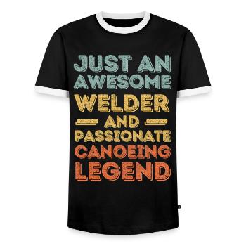 Welder Canoeing retro - Men's Ringer Shirt - black/white - Front - AI Model Female 172 light (172cm) & AI Model Male 178 light (178cm)