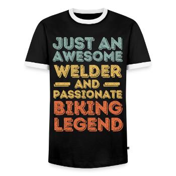 Welder cycling retro - Men's Ringer Shirt - black/white - Front - AI Model Female 172 light (172cm) & AI Model Male 178 light (178cm)