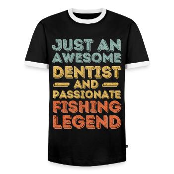 Dentiste pêche rétro - T-shirt contrasté Homme - noir/blanc - Devant - AI Model Female 172 light (172cm) & AI Model Male 178 light (178cm)