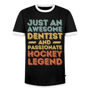 Dentiste Hockey rétro - T-shirt contrasté Homme - noir/blanc - Devant - AI Model Female 172 light (172cm) & AI Model Male 178 light (178cm)