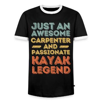 Zimmermann Kayak retro - Men's Ringer Shirt - black/white - Front - AI Model Female 172 light (172cm) & AI Model Male 178 light (178cm)