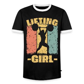 Frauen Gewichtheben retro - Männer Kontrast-T-Shirt - Schwarz/Weiß - Vorne - AI Model Female 172 light (172cm) & AI Model Male 178 light (178cm)
