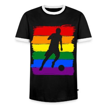 Fußball LGBT Pride - Männer Kontrast-T-Shirt - Schwarz/Weiß - Vorne - AI Model Female 172 light (172cm) & AI Model Male 178 light (178cm)