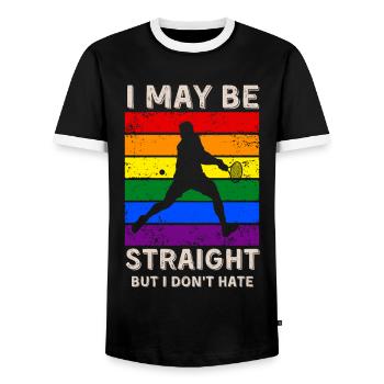 Tennis LGBT Rights - Men's Ringer Shirt - black/white - Front - AI Model Female 172 light (172cm) & AI Model Male 178 light (178cm)