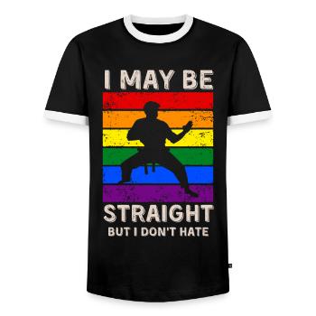 Karaté Droits LGBT - T-shirt contrasté Homme - noir/blanc - Devant - AI Model Female 172 light (172cm) & AI Model Male 178 light (178cm)