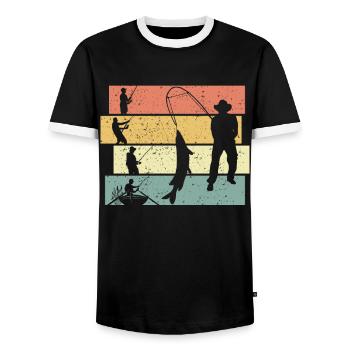 Fishing retro - Men's Ringer Shirt - black/white - Front - AI Model Female 172 light (172cm) & AI Model Male 178 light (178cm)