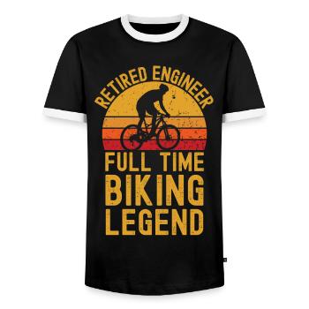 Retired engineer biking legend - Men's Ringer Shirt - black/white - Front - AI Model Female 172 light (172cm) & AI Model Male 178 light (178cm)