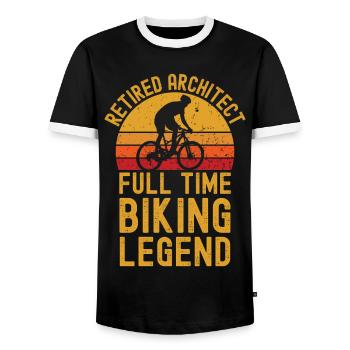 Retired architect biking legend - Men's Ringer Shirt - black/white - Front - AI Model Female 172 light (172cm) & AI Model Male 178 light (178cm)