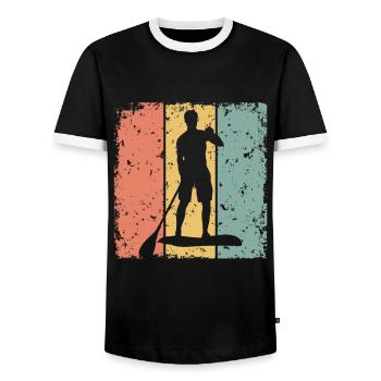 Paddleboard retro - Männer Kontrast-T-Shirt - Schwarz/Weiß - Vorne - AI Model Female 172 light (172cm) & AI Model Male 178 light (178cm)