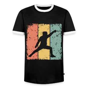 Fechten retro - Männer Kontrast-T-Shirt - Schwarz/Weiß - Vorne - AI Model Female 172 light (172cm) & AI Model Male 178 light (178cm)