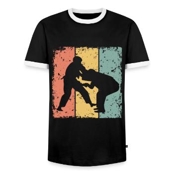 Judo retro - Men's Ringer Shirt - black/white - Front - AI Model Female 172 light (172cm) & AI Model Male 178 light (178cm)