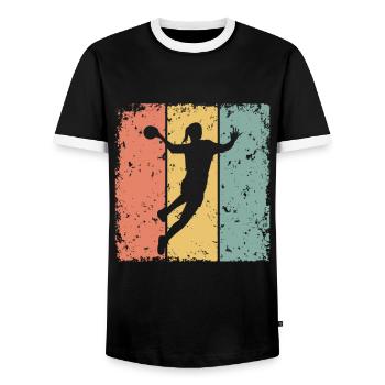 Women Handball retro - Men's Ringer Shirt - black/white - Front - AI Model Female 172 light (172cm) & AI Model Male 178 light (178cm)