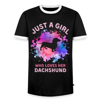 Nur ein Mädchen, das ihren Dackel liebt - Männer Kontrast-T-Shirt - Schwarz/Weiß - Vorne - AI Model Female 172 light (172cm) & AI Model Male 178 light (178cm)