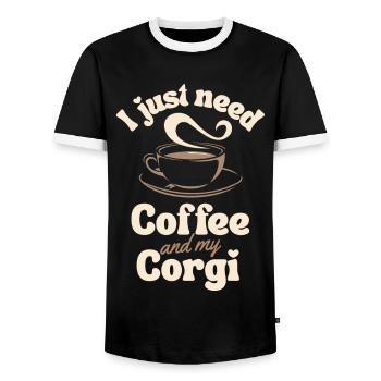 Coffee Corgi lover - Men's Ringer Shirt - black/white - Front - AI Model Female 172 light (172cm) & AI Model Male 178 light (178cm)
