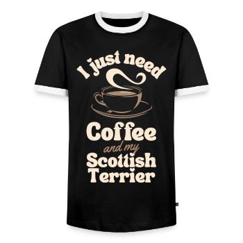 Kaffee Scottish-Terrier Liebhaber - Männer Kontrast-T-Shirt - Schwarz/Weiß - Vorne - AI Model Female 172 light (172cm) & AI Model Male 178 light (178cm)
