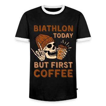 Coffee Biathlon skeleton - Men's Ringer Shirt - black/white - Front - AI Model Female 172 light (172cm) & AI Model Male 178 light (178cm)