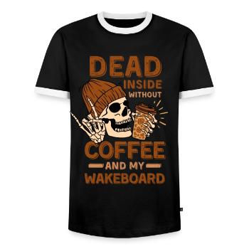 Coffee Wakeboarding skeleton - Men's Ringer Shirt - black/white - Front - AI Model Female 172 light (172cm) & AI Model Male 178 light (178cm)