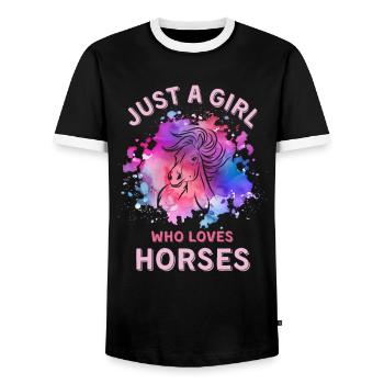 Juste une fille qui aime les chevaux - T-shirt contrasté Homme - noir/blanc - Devant - AI Model Female 172 light (172cm) & AI Model Male 178 light (178cm)