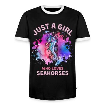 Nur ein Mädchen, das Seepferdchen liebt - Männer Kontrast-T-Shirt - Schwarz/Weiß - Vorne - AI Model Female 172 light (172cm) & AI Model Male 178 light (178cm)