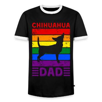 Chihuahua Dad LGBTQ Rainbow Flag - Men's Ringer Shirt - black/white - Front - AI Model Female 172 light (172cm) & AI Model Male 178 light (178cm)