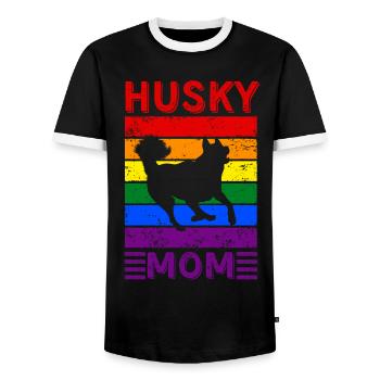 Husky Mom LGBTQ Regenbogenflagge - Männer Kontrast-T-Shirt - Schwarz/Weiß - Vorne - AI Model Female 172 light (172cm) & AI Model Male 178 light (178cm)