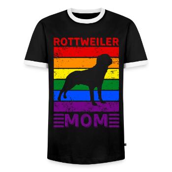 Rottweiler Mama LGBTQ Regenbogenflagge - Männer Kontrast-T-Shirt - Schwarz/Weiß - Vorne - AI Model Female 172 light (172cm) & AI Model Male 178 light (178cm)