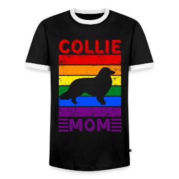 Collie Mom LGBTQ Rainbow Flag - Men's Ringer Shirt - black/white - Front - AI Model Female 172 light (172cm) & AI Model Male 178 light (178cm)