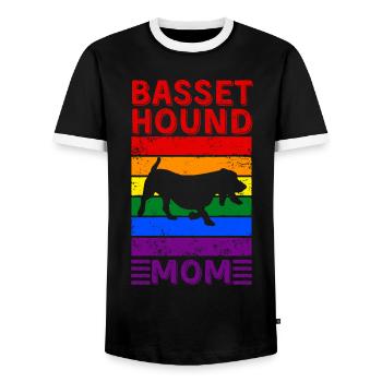 Basset-hound Maman LGBTQ Drapeau arc-en-ciel - T-shirt contrasté Homme - noir/blanc - Devant - AI Model Female 172 light (172cm) & AI Model Male 178 light (178cm)