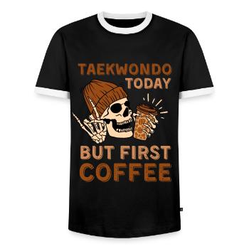 Coffee Taekwondo skeleton - Men's Ringer Shirt - black/white - Front - AI Model Female 172 light (172cm) & AI Model Male 178 light (178cm)