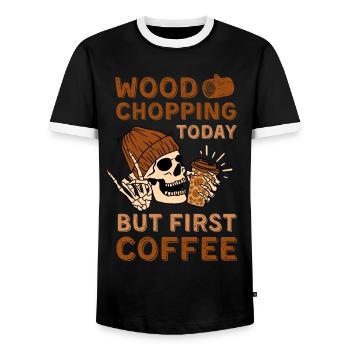 Kaffee Holz hacken - Männer Kontrast-T-Shirt - Schwarz/Weiß - Vorne - AI Model Female 172 light (172cm) & AI Model Male 178 light (178cm)