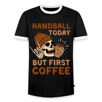 Coffee Handball skeleton - Men's Ringer Shirt - black/white - Front - AI Model Female 172 light (172cm) & AI Model Male 178 light (178cm)