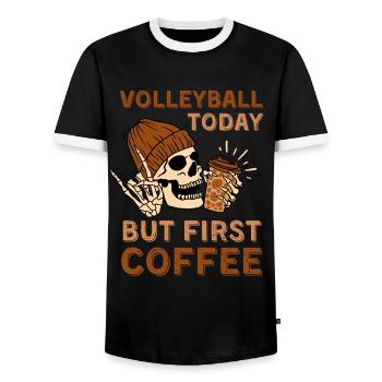 Coffee Volleyball skeleton - Men's Ringer Shirt - black/white - Front - AI Model Female 172 light (172cm) & AI Model Male 178 light (178cm)