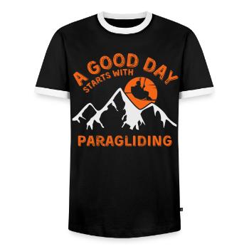 Paragliding - Men's Ringer Shirt - black/white - Front - AI Model Female 172 light (172cm) & AI Model Male 178 light (178cm)
