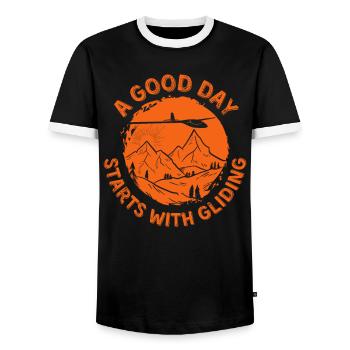 Gliding Flying Glider - Men's Ringer Shirt - black/white - Front - AI Model Female 172 light (172cm) & AI Model Male 178 light (178cm)