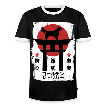 Chien retriever doré Japon kanji - T-shirt contrasté Homme - noir/blanc - Devant - AI Model Female 172 light (172cm) & AI Model Male 178 light (178cm)