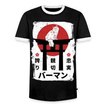 Chat birman Japon kanji - T-shirt contrasté Homme - noir/blanc - Devant - AI Model Female 172 light (172cm) & AI Model Male 178 light (178cm)