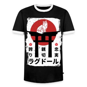 Ragdoll Katze Japan Kanji - Männer Kontrast-T-Shirt - Schwarz/Weiß - Vorne - AI Model Female 172 light (172cm) & AI Model Male 178 light (178cm)