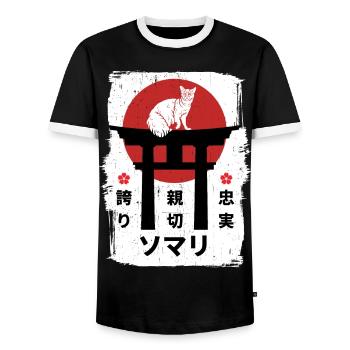 Chat somalien Japon kanji - T-shirt contrasté Homme - noir/blanc - Devant - AI Model Female 172 light (172cm) & AI Model Male 178 light (178cm)