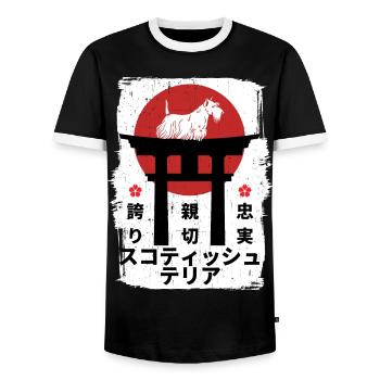 Scottish-Terrier Hund Japan Kanji - Männer Kontrast-T-Shirt - Schwarz/Weiß - Vorne - AI Model Female 172 light (172cm) & AI Model Male 178 light (178cm)