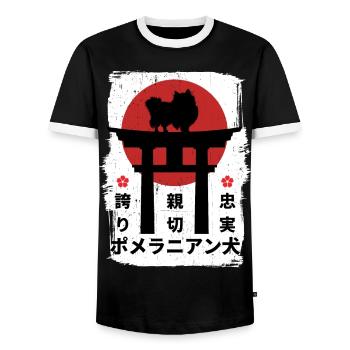 Pommerscher Hund Japan Kanji - Männer Kontrast-T-Shirt - Schwarz/Weiß - Vorne - AI Model Female 172 light (172cm) & AI Model Male 178 light (178cm)