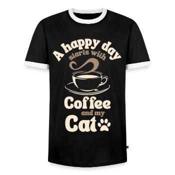 Coffee Cat lover - Men's Ringer Shirt - black/white - Front - AI Model Female 172 light (172cm) & AI Model Male 178 light (178cm)