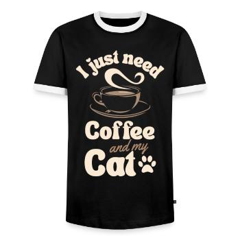 Coffee Cat lover - Men's Ringer Shirt - black/white - Front - AI Model Female 172 light (172cm) & AI Model Male 178 light (178cm)