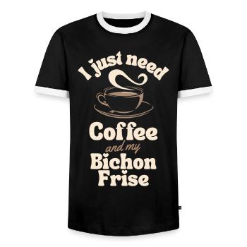 Kaffee-Bichon-Frise-Liebhaber - Männer Kontrast-T-Shirt - Schwarz/Weiß - Vorne - AI Model Female 172 light (172cm) & AI Model Male 178 light (178cm)