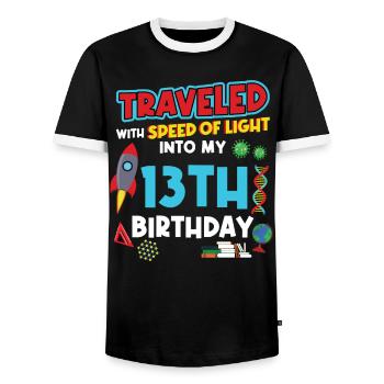 13. Birthday - Science Birthday - Men's Ringer Shirt - black/white - Front - AI Model Female 172 light (172cm) & AI Model Male 178 light (178cm)