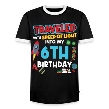 6. Birthday - Science Birthday - Men's Ringer Shirt - black/white - Front - AI Model Female 172 light (172cm) & AI Model Male 178 light (178cm)