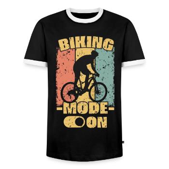 Biking retro - Men's Ringer Shirt - black/white - Front - AI Model Female 172 light (172cm) & AI Model Male 178 light (178cm)