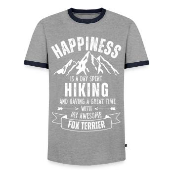 Hiking and Fox Terrier lover - Men's Ringer Shirt - grey/navy  - Front - AI Model Female 172 light (172cm) & AI Model Male 178 light (178cm)
