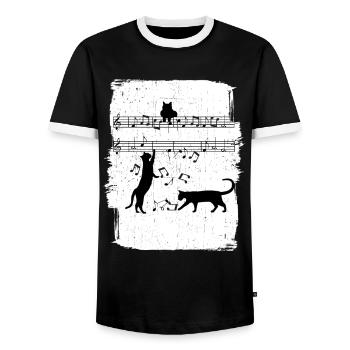 Cat Music Notes - Men's Ringer Shirt - black/white - Front - AI Model Female 172 light (172cm) & AI Model Male 178 light (178cm)