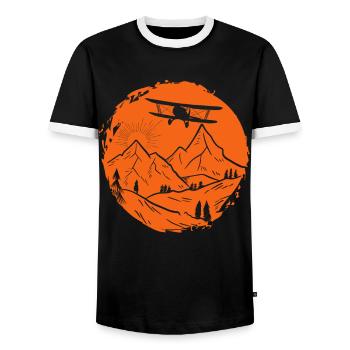 Biplane flying - Men's Ringer Shirt - black/white - Front - AI Model Female 172 light (172cm) & AI Model Male 178 light (178cm)
