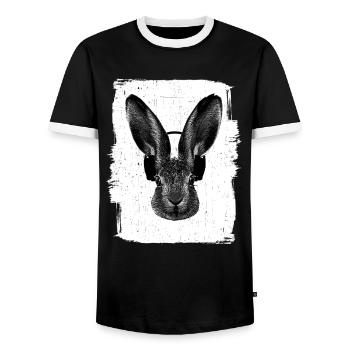 Bunny with Headphones - Men's Ringer Shirt - black/white - Front - AI Model Female 172 light (172cm) & AI Model Male 178 light (178cm)